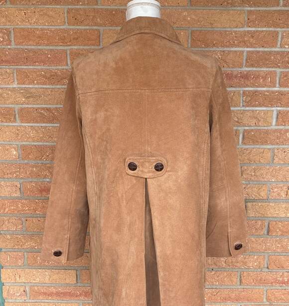 Y2K Baxis & Baxis Pea Coat Jacket M Womens Suede Leather Lined Tan Double Breast - Picture 2 of 9